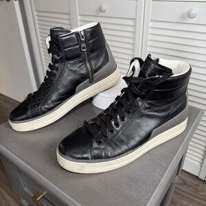 Prada Leather High Top Zipper Sneaker Shoes
